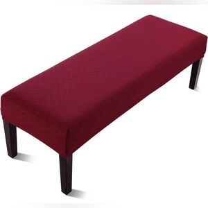 Dining Bench Cover, Soft Stretch Jacquard Upholstered Bench Slipcover, Red